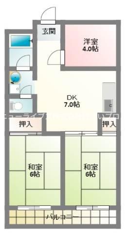ロイヤルハイツ木村1号館(3DK/2階)の間取り写真