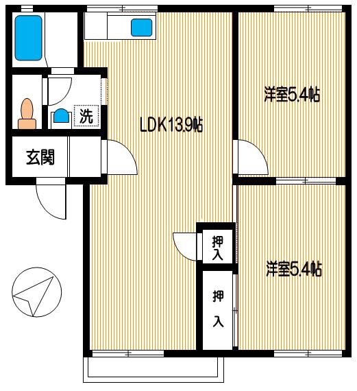 鶴金コーポ(2LDK/2階)の間取り写真