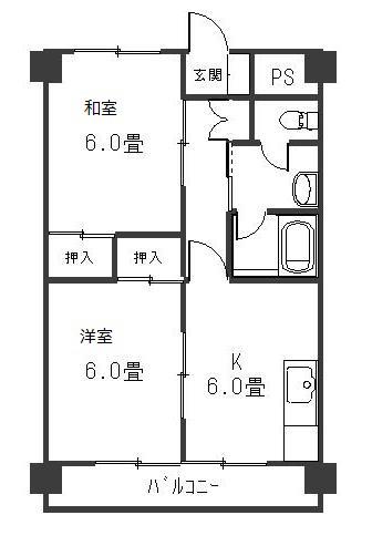 レジデンスRS(2DK/6階)の間取り写真