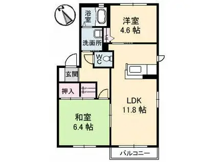 シャーメゾン夢ヶ丘 A棟(2LDK/1階)の間取り写真