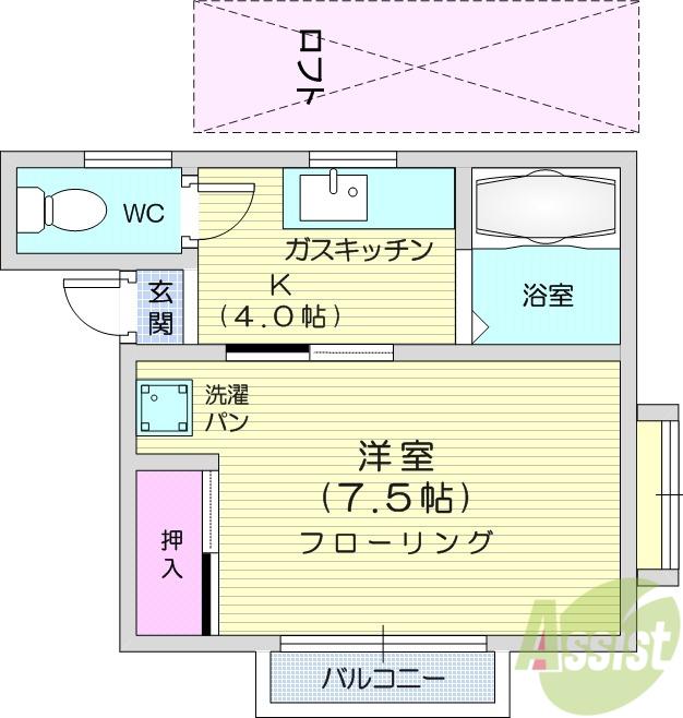 ホワイトキャッスル9番館(1K/1階)の間取り写真