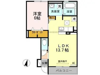 角井田ハウス(1LDK/1階)の間取り写真