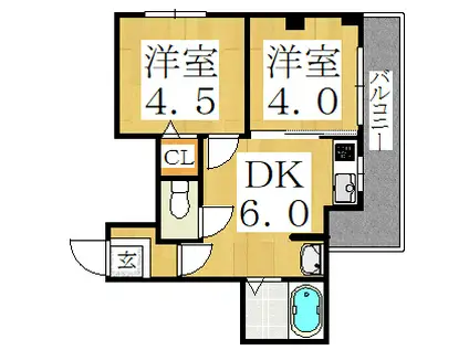 長居ホームプラザ(2DK/5階)の間取り写真