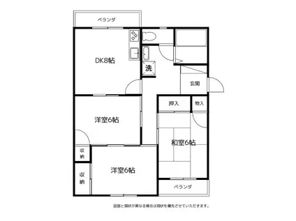 コンチネンタル布瀬I(3DK/4階)の間取り写真