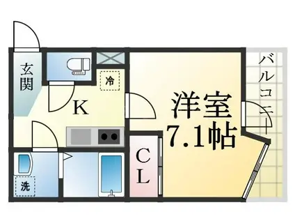 レーヴメゾン神戸須磨(1K/1階)の間取り写真