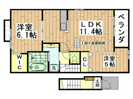 カーサルミエールII(1LDK/2階)の間取り写真