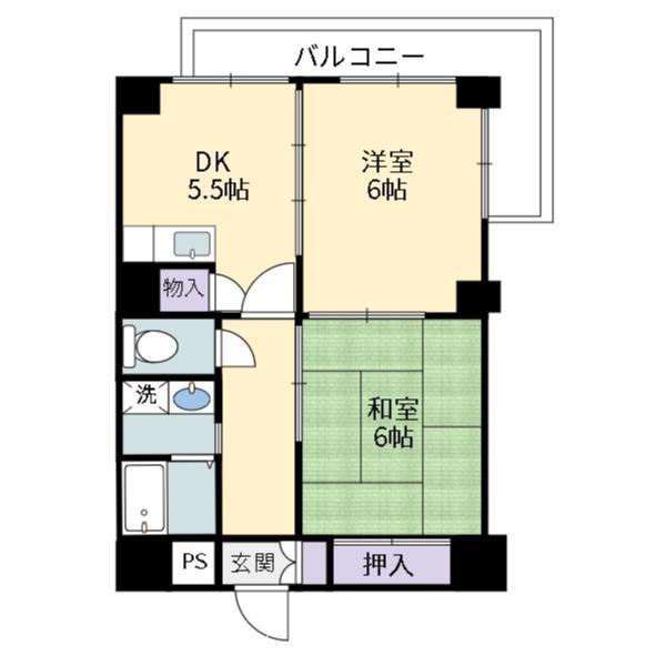 西津田中村コーポ(2DK/8階)の間取り写真