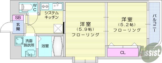 しゃとれ東勝山(2K/4階)の間取り写真