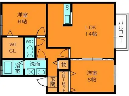 ディーグラフォート上牧(2LDK/1階)の間取り写真