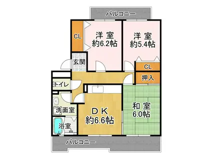 井吹東シティコート(3DK/3階)の間取り写真