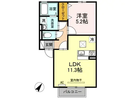 D-ROOM大屋 B棟(1LDK/1階)の間取り写真