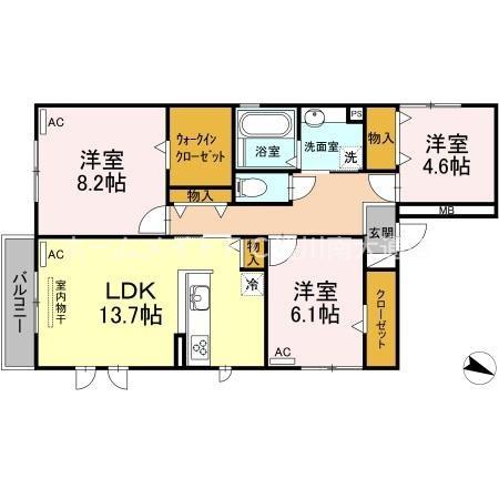 モンテローザ南大通(3LDK/2階)の間取り写真