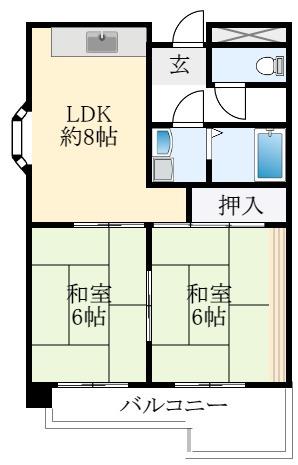 新栄プロパティー恵我之荘(2LDK/4階)の間取り写真