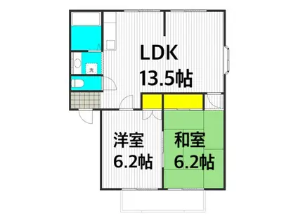 サンビレッジ中西 B棟(2LDK/1階)の間取り写真