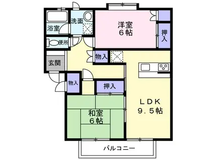 ヴィラエスポワールB棟(2LDK/2階)の間取り写真