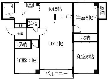 エスティパレス忠和(3LDK/3階)の間取り写真