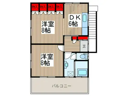 フランド-ル(2DK/2階)の間取り写真