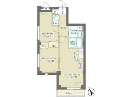 ヒルトップレジデンス大崎(2LDK/2階)の間取り写真