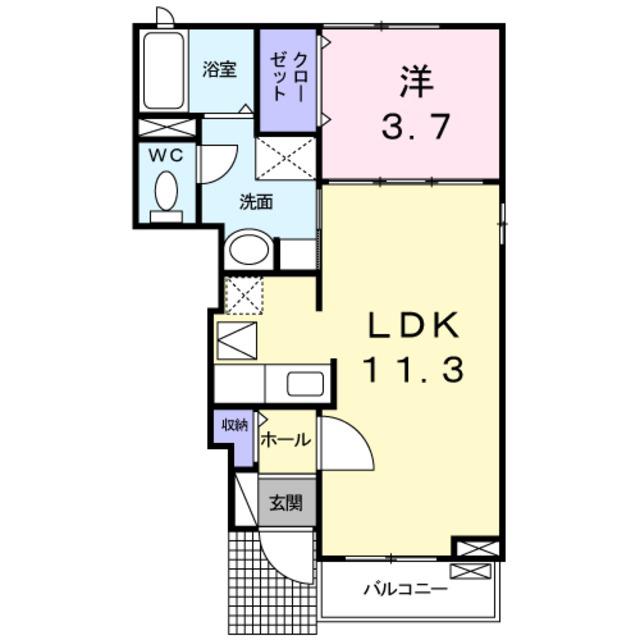 サニークレール A棟(1LDK/1階)の間取り写真