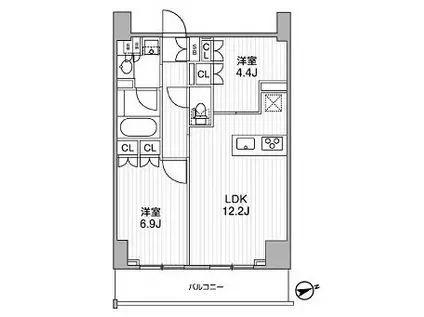 ディームス蔵前RESIDENCE(2LDK/15階)の間取り写真