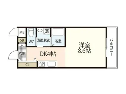 ノーブル平和大通(1DK/4階)の間取り写真