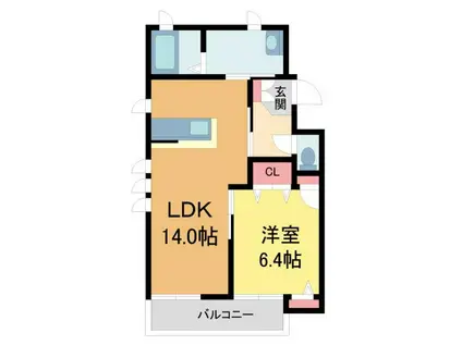 クレアーレ魚崎北町(1LDK/1階)の間取り写真