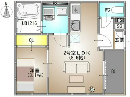 REGALEST GRACE 高柳(1LDK/2階)の間取り写真