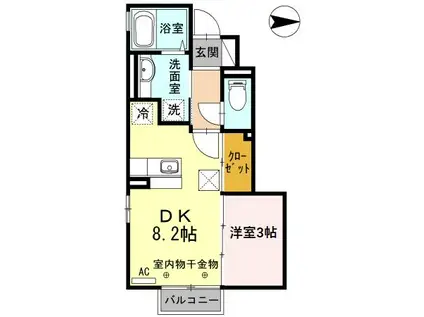 タスカータソルテ松島A棟(1DK/1階)の間取り写真