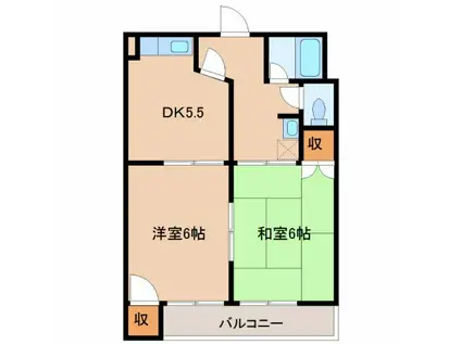 ハイツグロリヤ(2DK/3階)の間取り写真