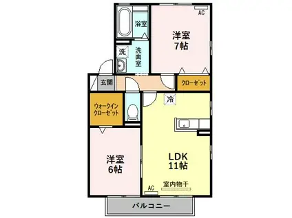 ハイブリッジ C棟(2LDK/2階)の間取り写真