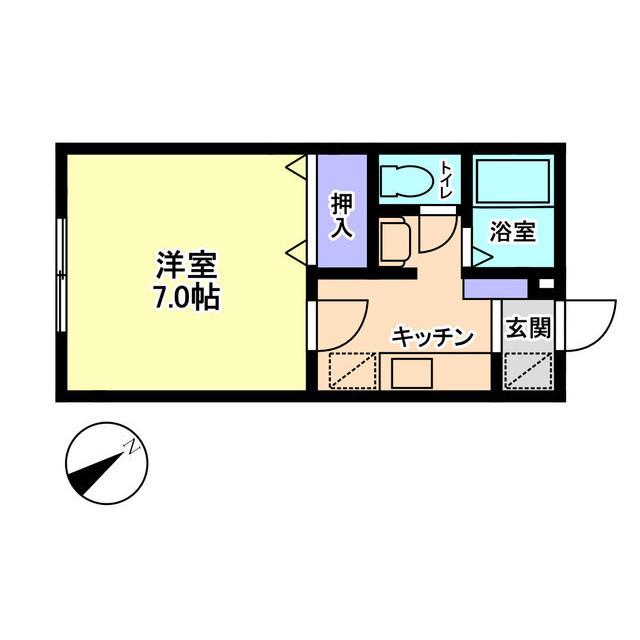 信開セルーラ寺井A(1K/1階)の間取り写真