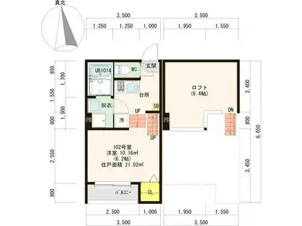 プランドール(1K/2階)の間取り写真