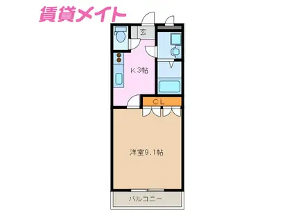 ウオッカ(1K/1階)の間取り写真