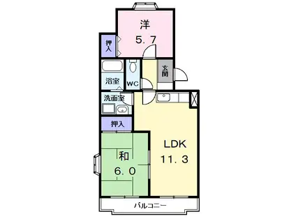 グリーンハイツはとり(2LDK/2階)の間取り写真