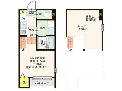 ルーエ町南(1K/2階)の間取り写真