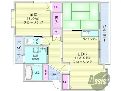 コーワ長町(2LDK/2階)の間取り写真