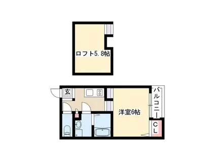 ハーモニーテラス姫宮町(1K/2階)の間取り写真