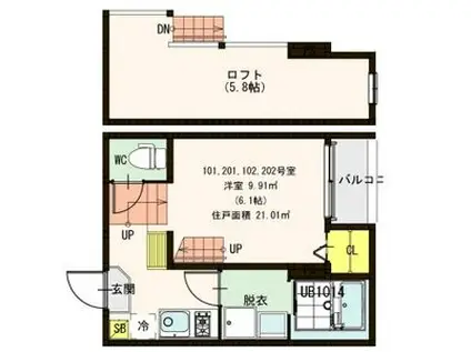 ハーモニーテラス越路II(1K/1階)の間取り写真