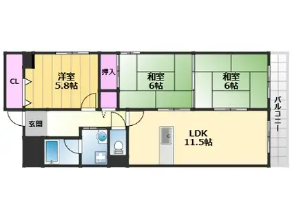 クロスロウズ荒木街(3LDK/1階)の間取り写真