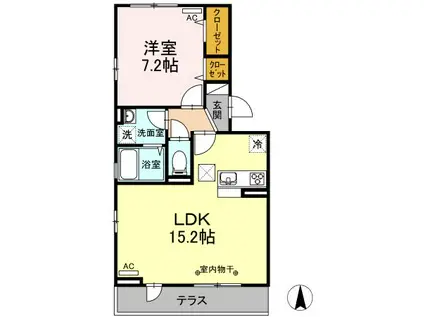 シャティKII(1LDK/1階)の間取り写真