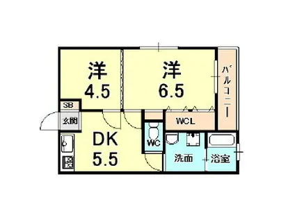 ロイヤルパーク仁川(2DK/1階)の間取り写真