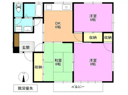 イースト拝野B棟(3DK/2階)の間取り写真