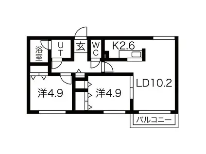 ブランシャール発寒(2LDK/3階)の間取り写真