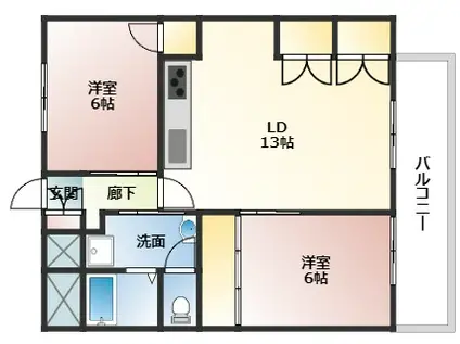 アルパ・ウエストヴィラ(2LDK/4階)の間取り写真