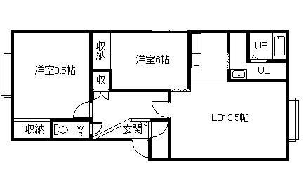 ベルラフォーレA・B棟(2LDK/2階)の間取り写真
