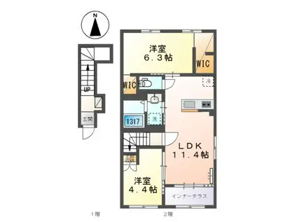 中川区新家1丁目アパート(2LDK/2階)の間取り写真