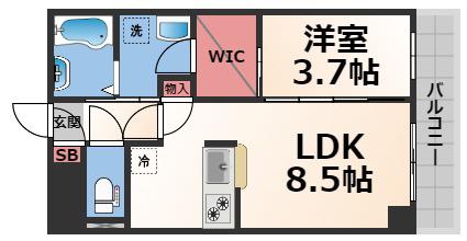 プレサンスNEO長堂アウローラ(1LDK/6階)の間取り写真