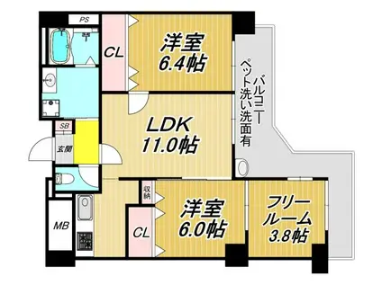 エーデル阪部(2SLDK/6階)の間取り写真