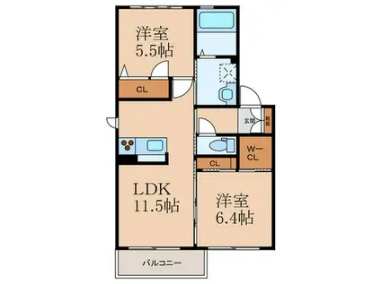 レフィナード五番街B棟(2LDK/2階)の間取り写真