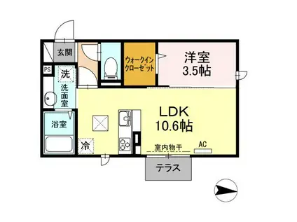 ファミールSHOWII B棟(1LDK/1階)の間取り写真